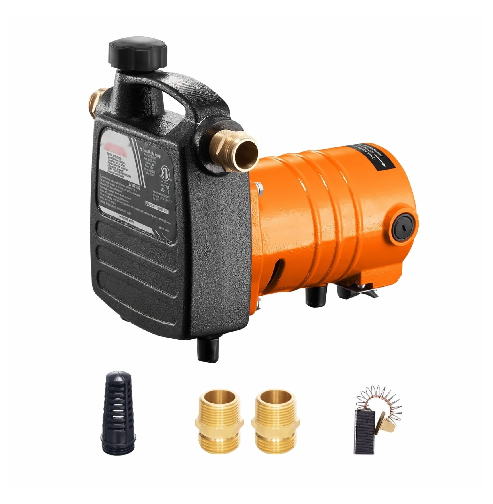 Cast Iron Water Transfer Pump 1600 GPH 1/2HP 115V - Portable Utility Pump for Garden, Pool, Pond, Aquarium Draining with Filter & Brass Connectors