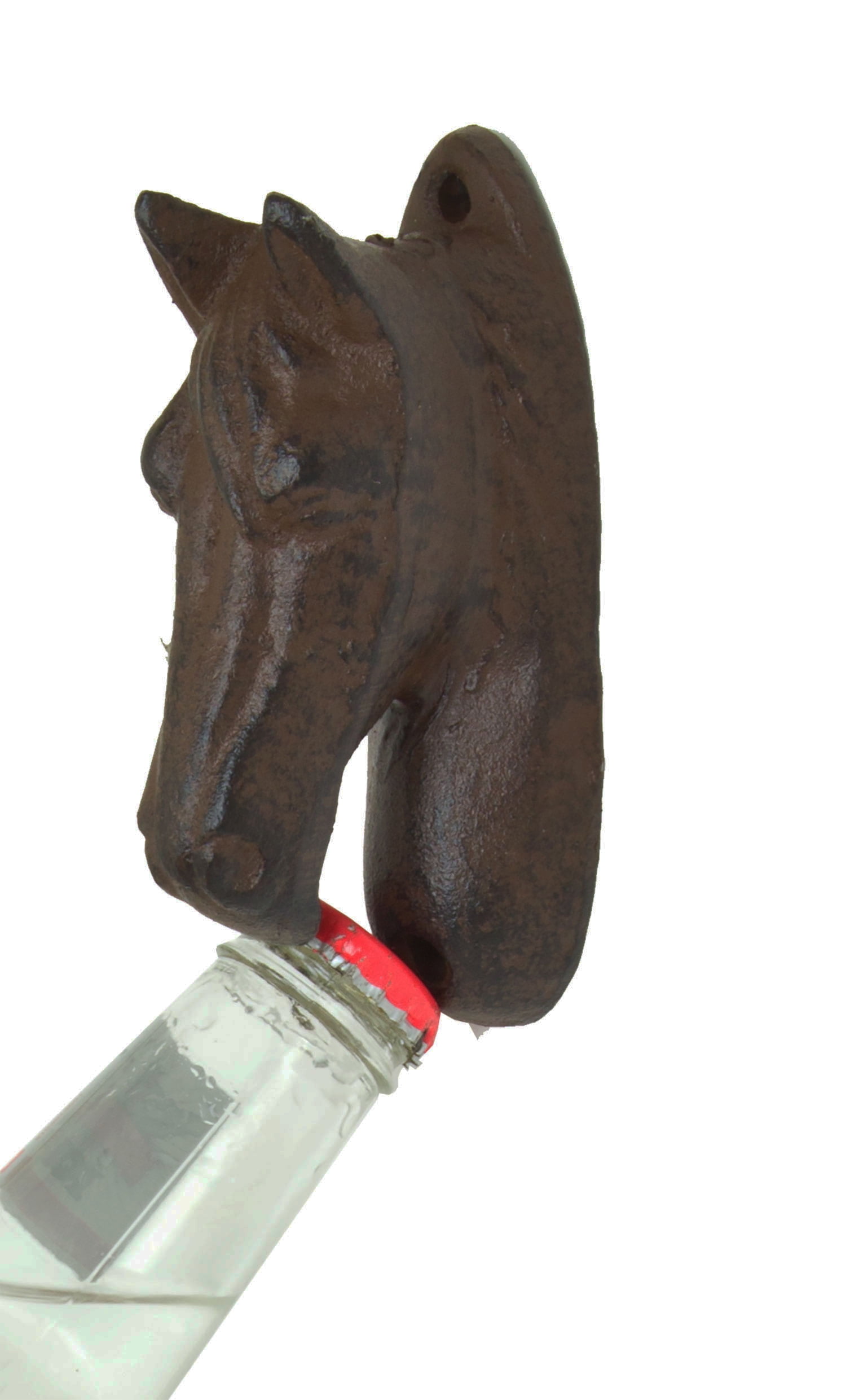 Rustic Brown Cast Iron Horse Head Wall-Mount Bottle Opener