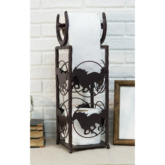 Cast Iron Western Rustic Horse And Horseshoes Toilet Paper Holder Stand Station