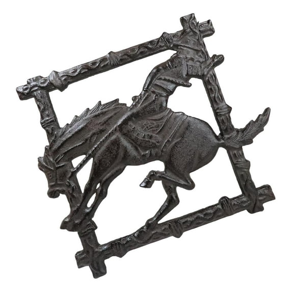 Cast Iron Western Rustic Rodeo Cowboy On Bucking Horse Decorative Table Trivet