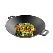 Cast Iron Wok-14  Pre-Seasoned, Flat Bottom Cookware with Handles-Compatible by Classic Cuisine
