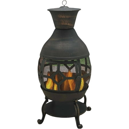 Cast Iron Wood-Burning Chiminea with Antique Bronze Finish - 360-Degree View for Outdoor Patio Decor