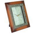 thumbnail image 1 of Cast Metal Pewter Petralite Wooden Look Desk Quartz Clock Antique Cherry Flowers, 1 of 2