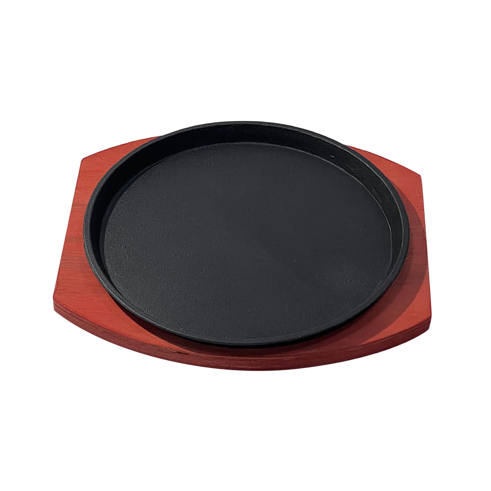Cast Plate with Wooden Base Personal Size Round Sizzling Meat