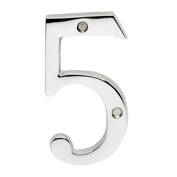 Cast Solid Brass 3 7/8" Address House Number '5' Chrome | Renovator's Supply
