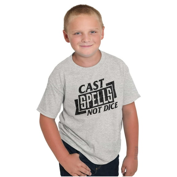 Cast Spells Not Dice Dragon Gamer Crewneck T Shirts Boy Girl Teen Brisco Brands L