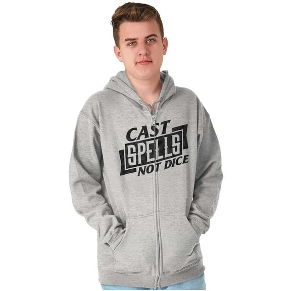 Cast Spells Not Dice Dragon Gamer Unisex Fleece Graphic Zip Up Hoodie Brisco Brands 4X