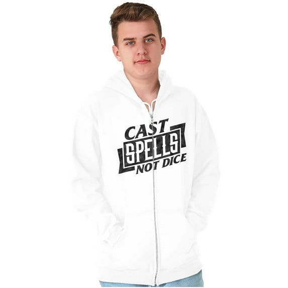 Cast Spells Not Dice Dragon Gamer Unisex Fleece Graphic Zip Up Hoodie Brisco Brands 4X