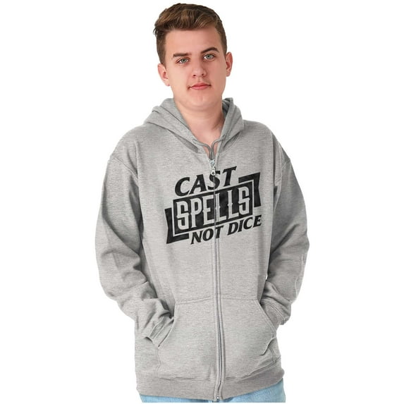 Cast Spells Not Dice Dragon Gamer Unisex Fleece Graphic Zip Up Hoodie Brisco Brands 2X