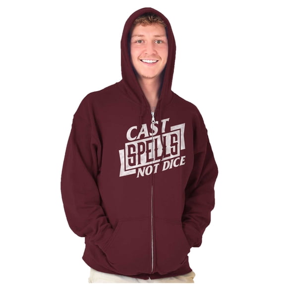 Cast Spells Not Dice Dragon Gamer Zip Up Hoodie Men's Women's Brisco Brands L