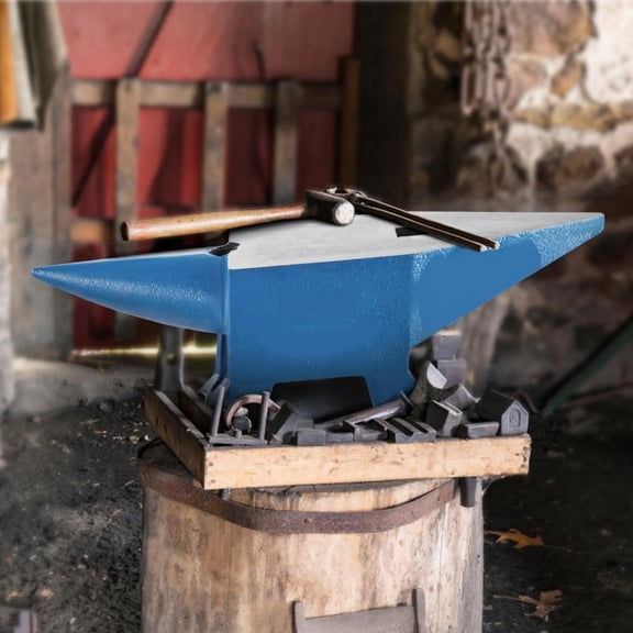 Cast Steel Single Horn Blacksmith Anvil 110 Lbs with Round Pritchel and Square Hardy Hole for Metal Forging Shaping