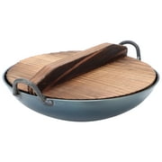 Cast Wok 2 Handle Wooden Lid: Nonstick Deep Frying Pan for Asian Stir-Fry