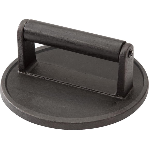 Cast iron hamburger press, round flat sided grill press for crispy hamburgers, hamburger tool for grilling and griddle accessories, suitable for grilling and tailgating