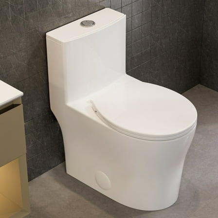 Casta Diva Round Toilet White 1-Piece Toilet for Small Bathrooms, Power Dual Flush and MAP 1000g (Seat Included), 12'' Rough-in