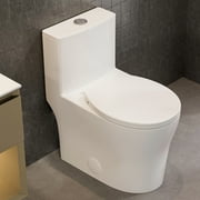 Casta Diva Round Toilet White 1-Piece Toilet for Small Bathrooms, Power Dual Flush and MAP 1000g Seat Included, 12 Rough-in
