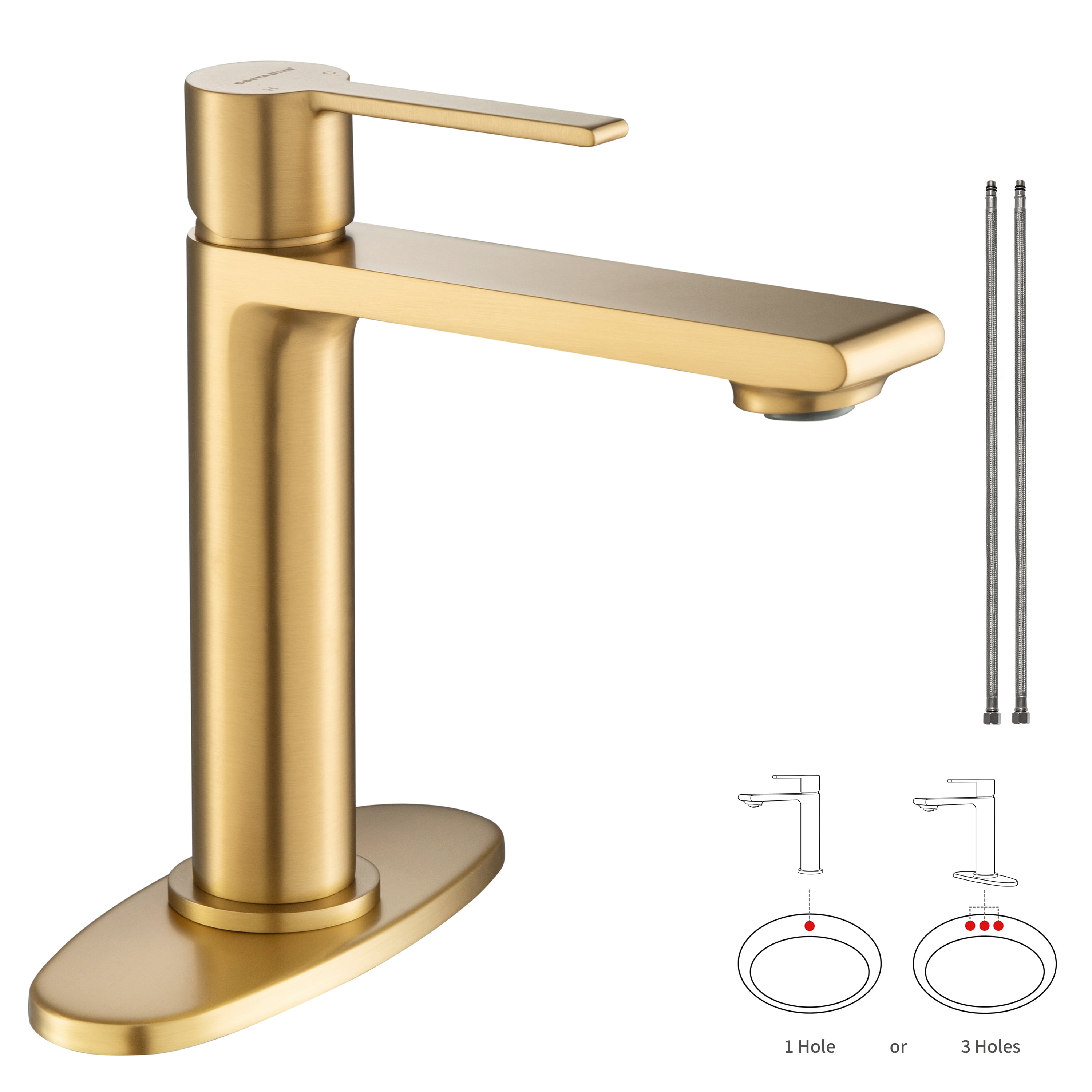 Bath Royale Pasha Single Control Bathroom Faucet - All Metal, Brushed Gold, Easy Install