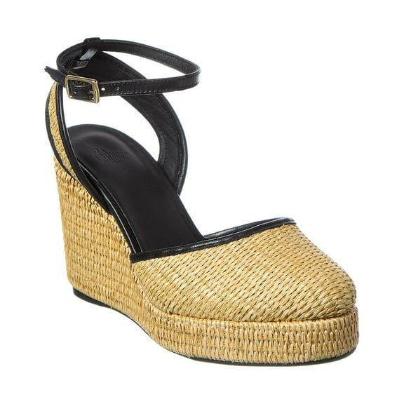 Castañer Cass Raffia & Leather Wedge Sandal, 39, Brown