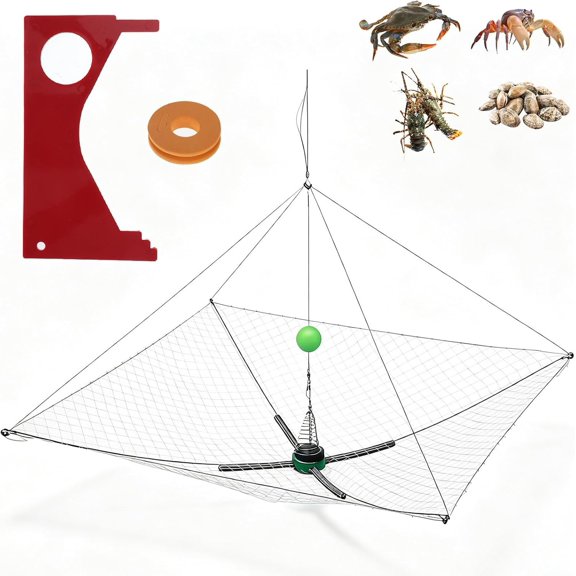 Castable Crab Kit Foldable Crabbing Net with Clip and Red Gauge Crab Snare Pots for Blue Crabs Dungeness Crawfish Lobster Pier Jetty Surf Fishing Gear