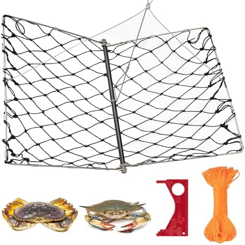 Castable Crab Trap Kit, Foldable Crabbing Net with Rope & Bait Clip, Crab Snare/Pots/Traps for Blue Crabs, Dungeness, Crawfish Portable Crabbing Equipment