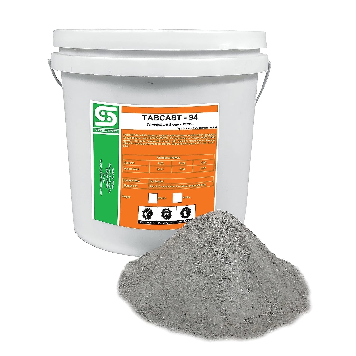 Fire Castable Castable Refractory Cement, 44 lbs , 94% Alumina, 3270°F Rated, High ...