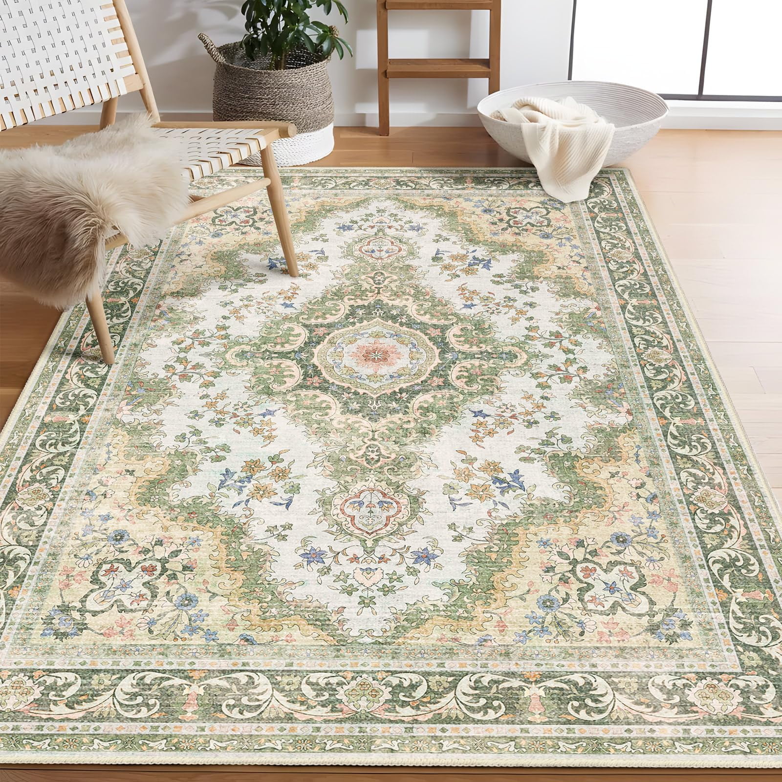 Castage Green Rug 3'x5',Washable Area Rugs for Bedroom Living Room ...