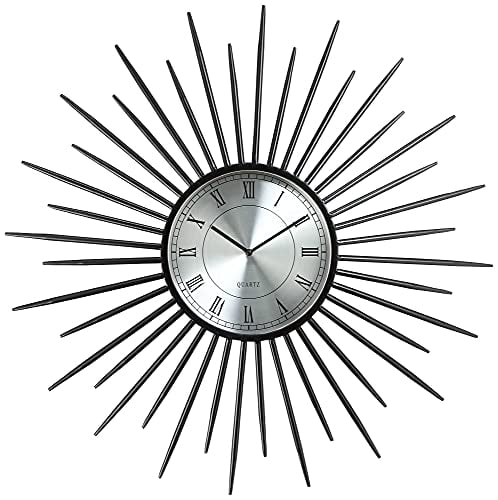Black and Silver 31" Round Metal Sunburst Wall Clock