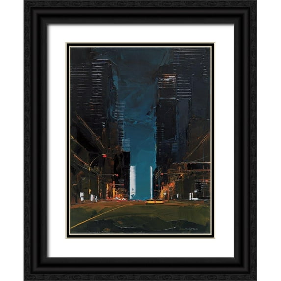 Castan, Daniel 19x24 Black Ornate Wood Framed with Double Matting Museum Art Print Titled - On Broadway