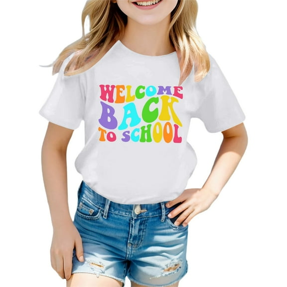 WhouRiu Toddler Girls' T Shirts Letter Prints Short Sleeve Tops Kids Summer Breathable Comfy Tee Tops White,Sizes 3-4