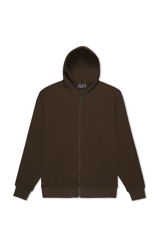 Castanza Waffle Knit Zip Up Hoodie (Brown)