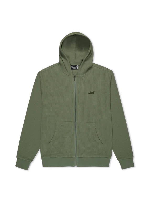 Castanza Waffle Knit Zip Up Hoodie (Olive)