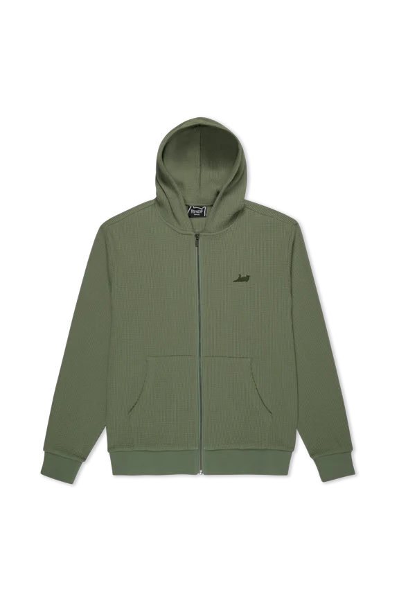 Castanza Waffle Knit Zip Up Hoodie (Olive)