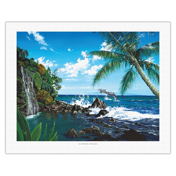 Castaway Cove - Hawaiian Paradise Ocean View - From an Original Color Painting by Scott Westmoreland - Fine Art Rolled Canvas Print 20in x 26in