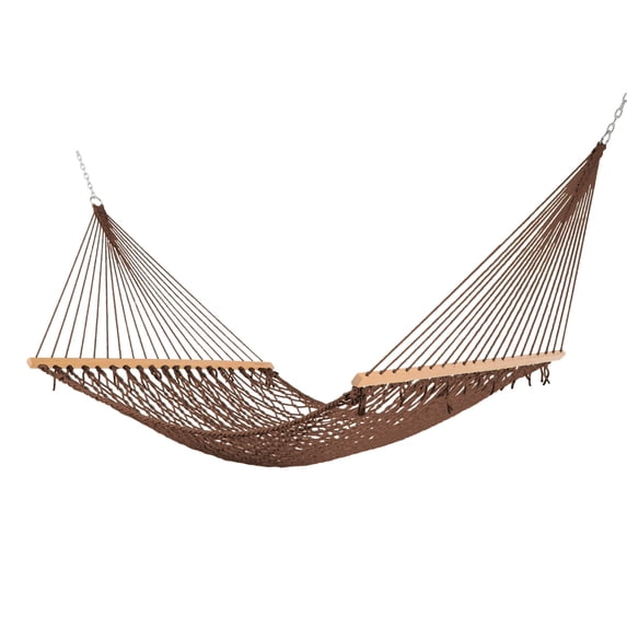 Castaway Living 13 ft. Double Antique Brown Polyester Rope Hammock with Free Extension Chains ,Tree Hooks & Storage Bag