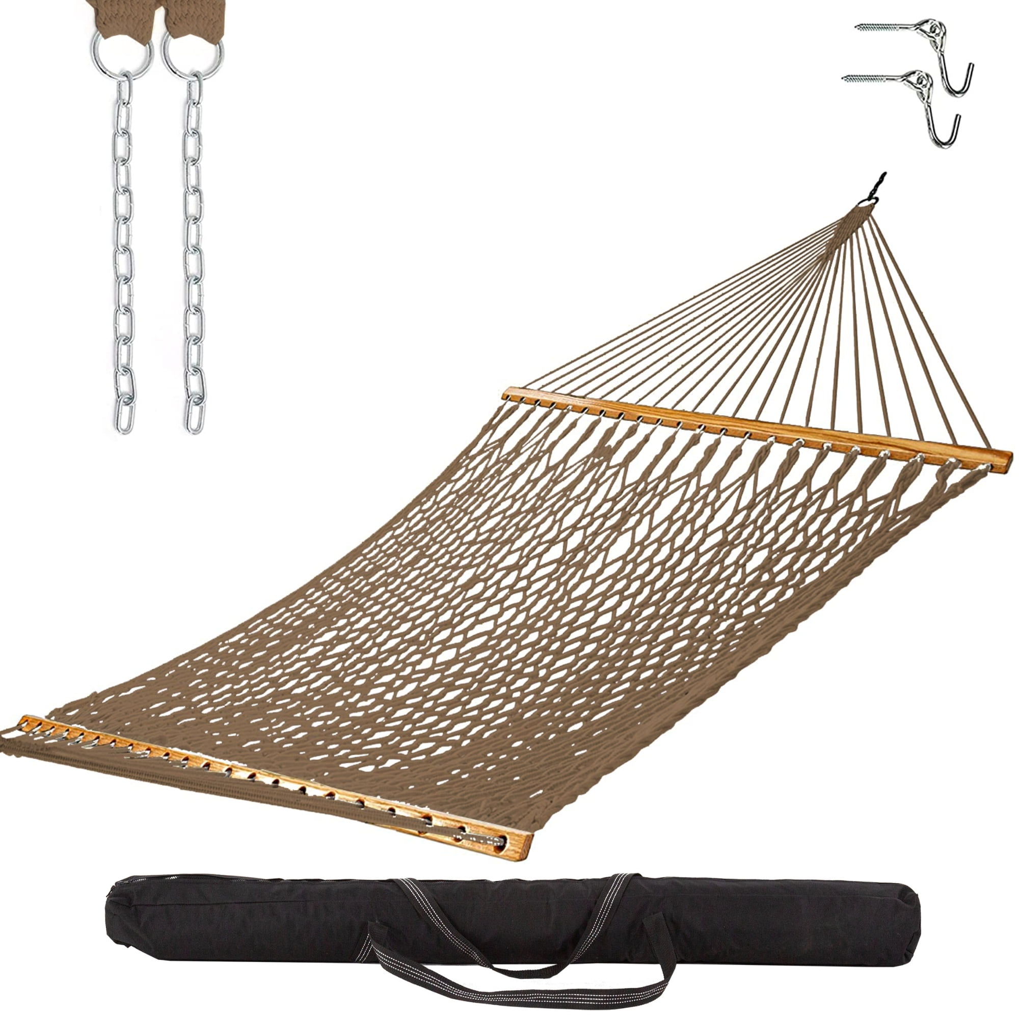 Castaway Living 13 ft. Double Green Polyester Rope Hammock w Extension Chains Tree Hooks Storage Bag Walmart