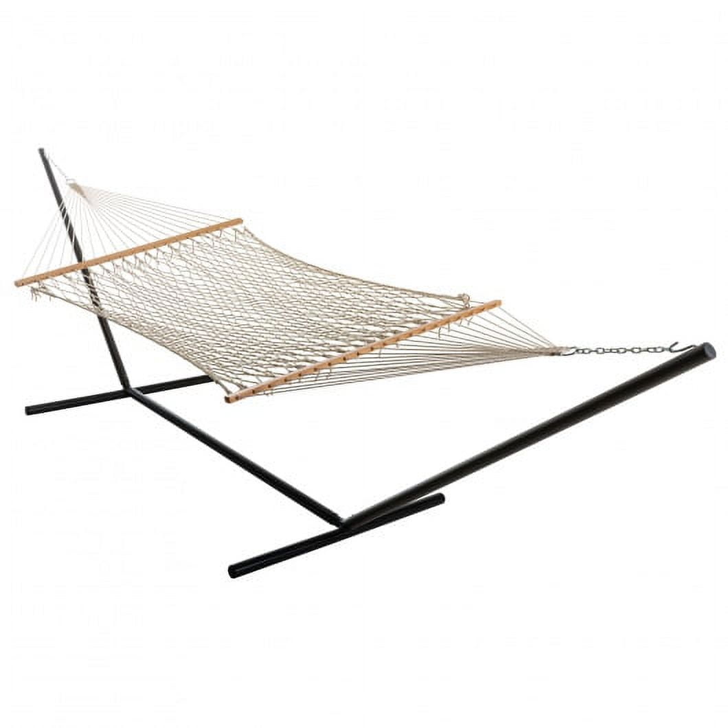 13 ft. Beige Cotton Rope Hammock with Black Metal Stand