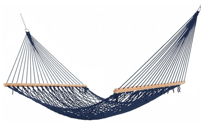 Castaway Living 13 ft. Double Navy Polyester Rope Hammock with Free Extension Chains ,Tree Hooks