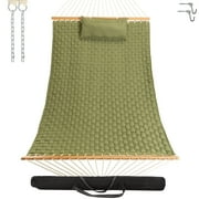 Castaway Living 13 ft. Large Green Soft Weave Hammock with Detachable Pillow, Free Extension Chains, Tree Hooks & Storage Bag