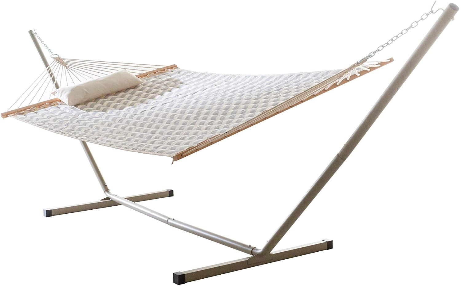 Castaway Living Large Gray and White Chevron Quilted Hammock w/ Patented KD Space Saving Stand & Detachable Pillow