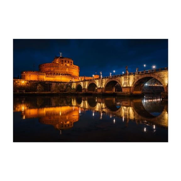 Castel Sant'Angelo - Rome Lazio Italy Photography Architecture Bridge Night Sky City Travel Poster Scenic Unframed Wall Art Print 4 x 6 inches