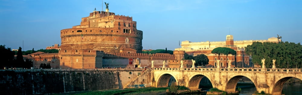 Castel SantAngelo and Ponte SantAngelo bridge Parco Adriano Rome Lazio Italy Canvas Art - Panoramic Images (6 x 18)