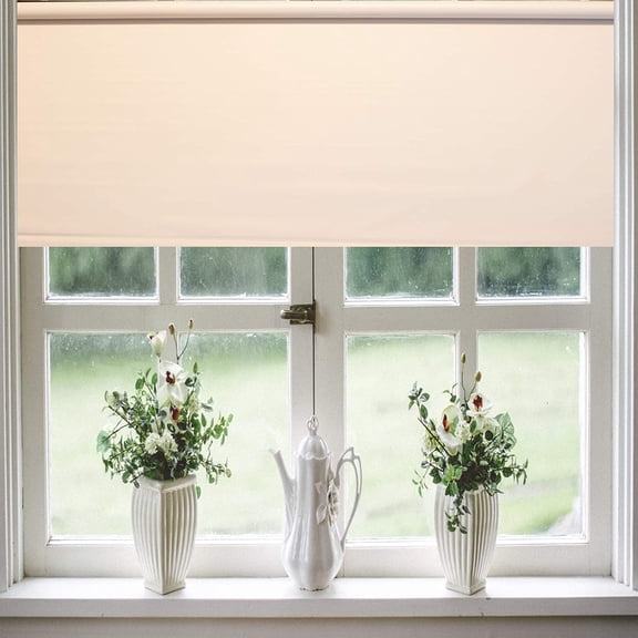 Castellanos Vinyl Roller Shade - Easy to Install Cordless Room Darkening Blind for Office and Home (Window Images) (Alabaster, 55.25Wx72L)
