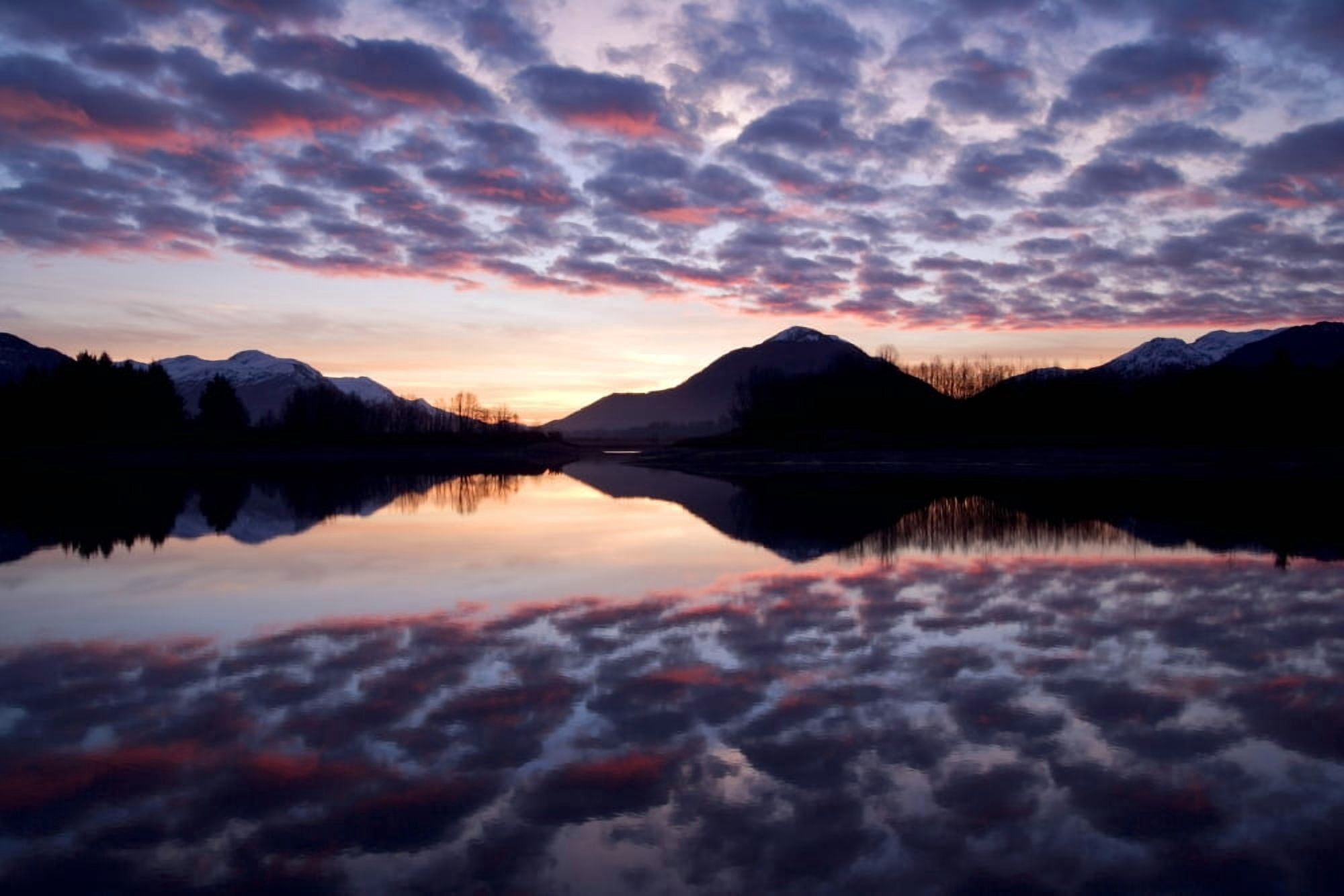 Castellanus Clouds Form  Sunrise Over Mendenhall Wetlands State Wildlife Refuge Coast Mtns Southeast Alaska Juneau Winter Canvas Art - John Hyde  Design Pics (34 x 22)