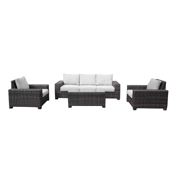 Castello Patio Furniture Sets 4-Piece Outdoor Furniture Conversation Set with Patio Sofa with Seat Cushions and Outdoor Patio Table for Outside Outdoor Patio Furniture Water Resistant Sofa Set, Brown