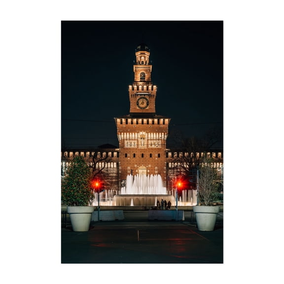 Castello Sforzesco 02 - Milan Lombardy Italy Photography Architecture Cityscape Night Sky Travel Poster City Nightlife Scenic Unframed Wall Art Print 20 x 28 inches