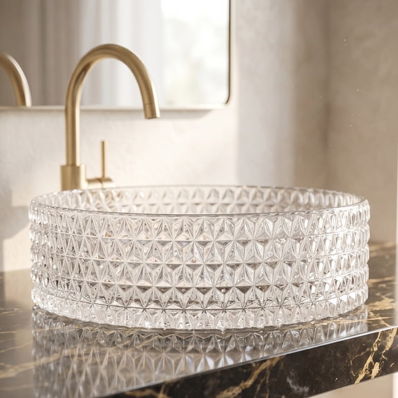 Scotch 14" Tempered Glass Circular Bathroom Vessel Sink in Clear