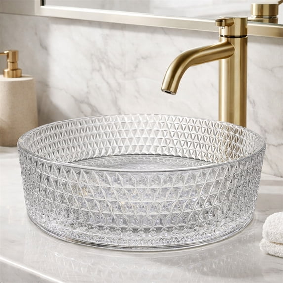 Scotch 14" Tempered Glass Circular Bathroom Vessel Sink in Clear