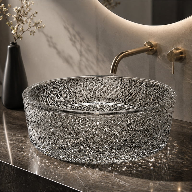 Stadium 16" Light Black Tempered Glass Circular Bathroom Vessel Sink