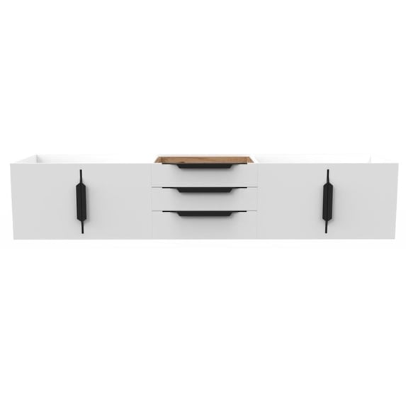 Alpine 72" Wood Floating Vanity Base in White with Black Handles