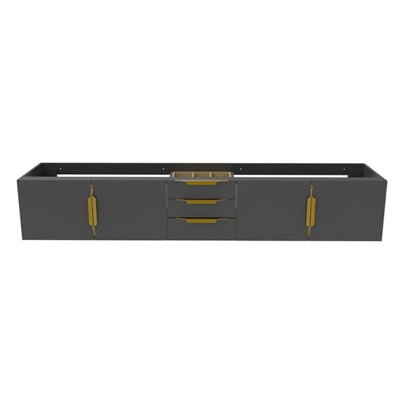 Alpine 84" Wood Floating Vanity Base in Black with Gold Handles
