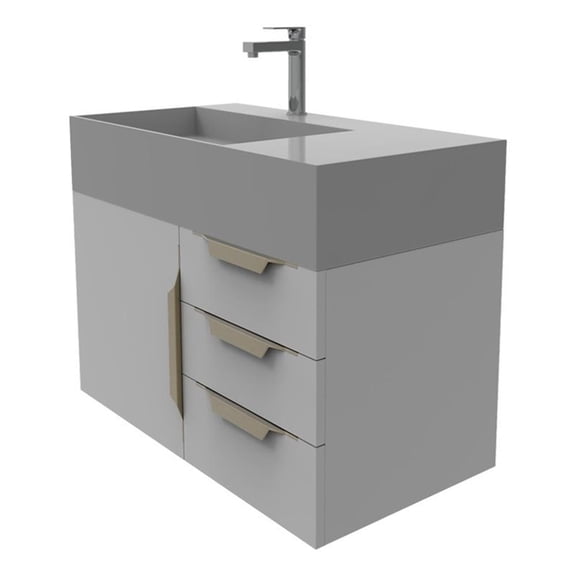 Castello USA Amazon 36" Gray Wood Floating Vanity with Gray Top and Gold Trim